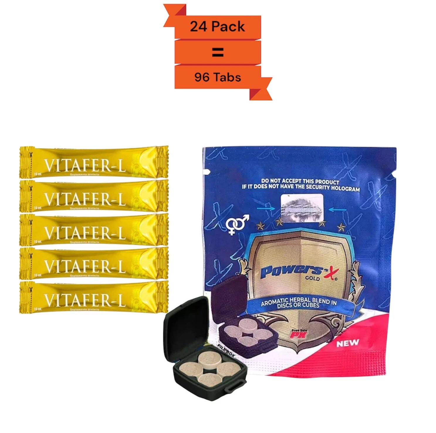 Powers'x Men's Vitality Support 24 Pack (96 Tabs) + 5 Vitafer Sachets 10 Ml.