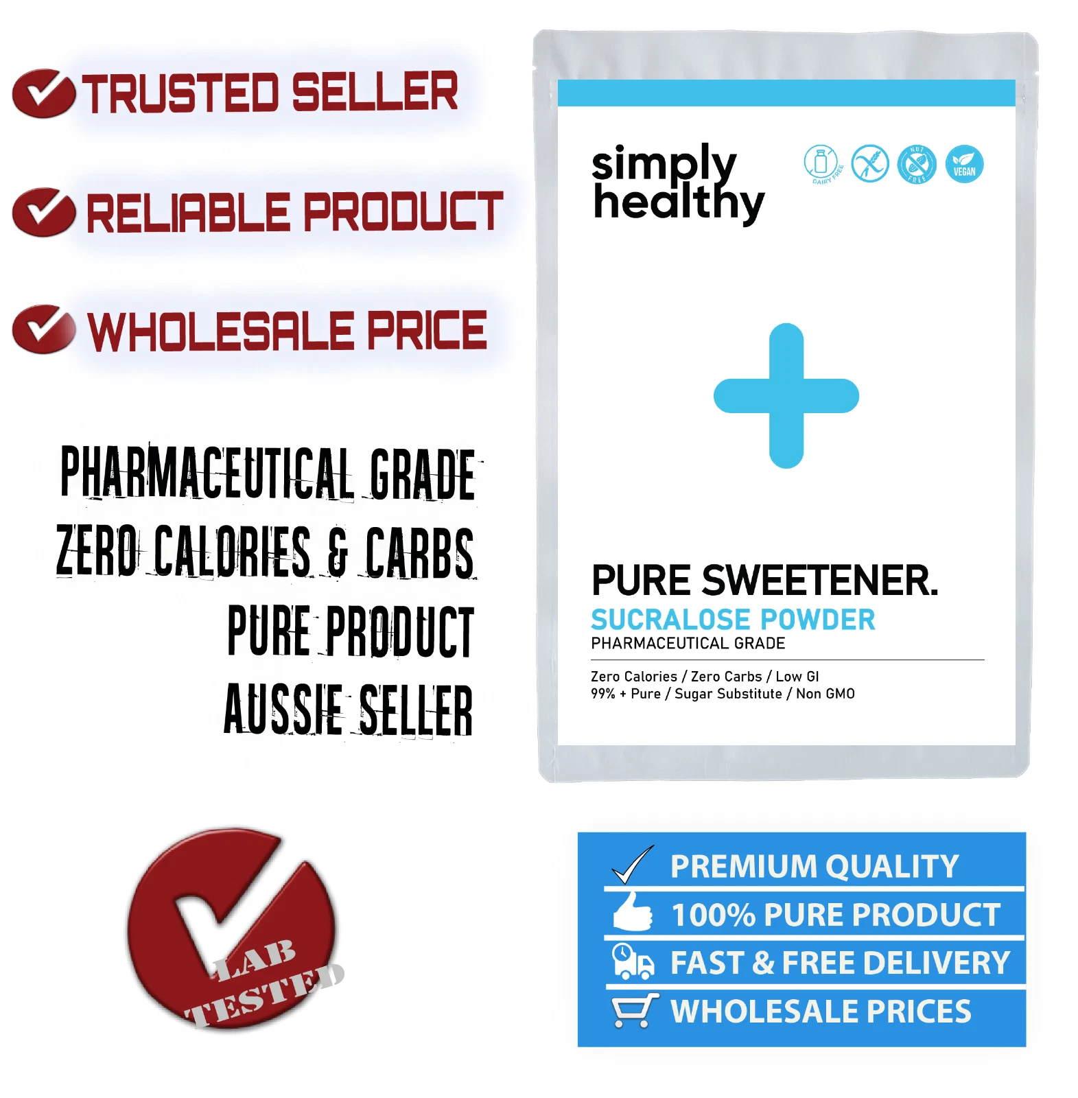 Sweetener Sucralose 100g, Pharmaceutical Grade Premium Quality Available Non GMO