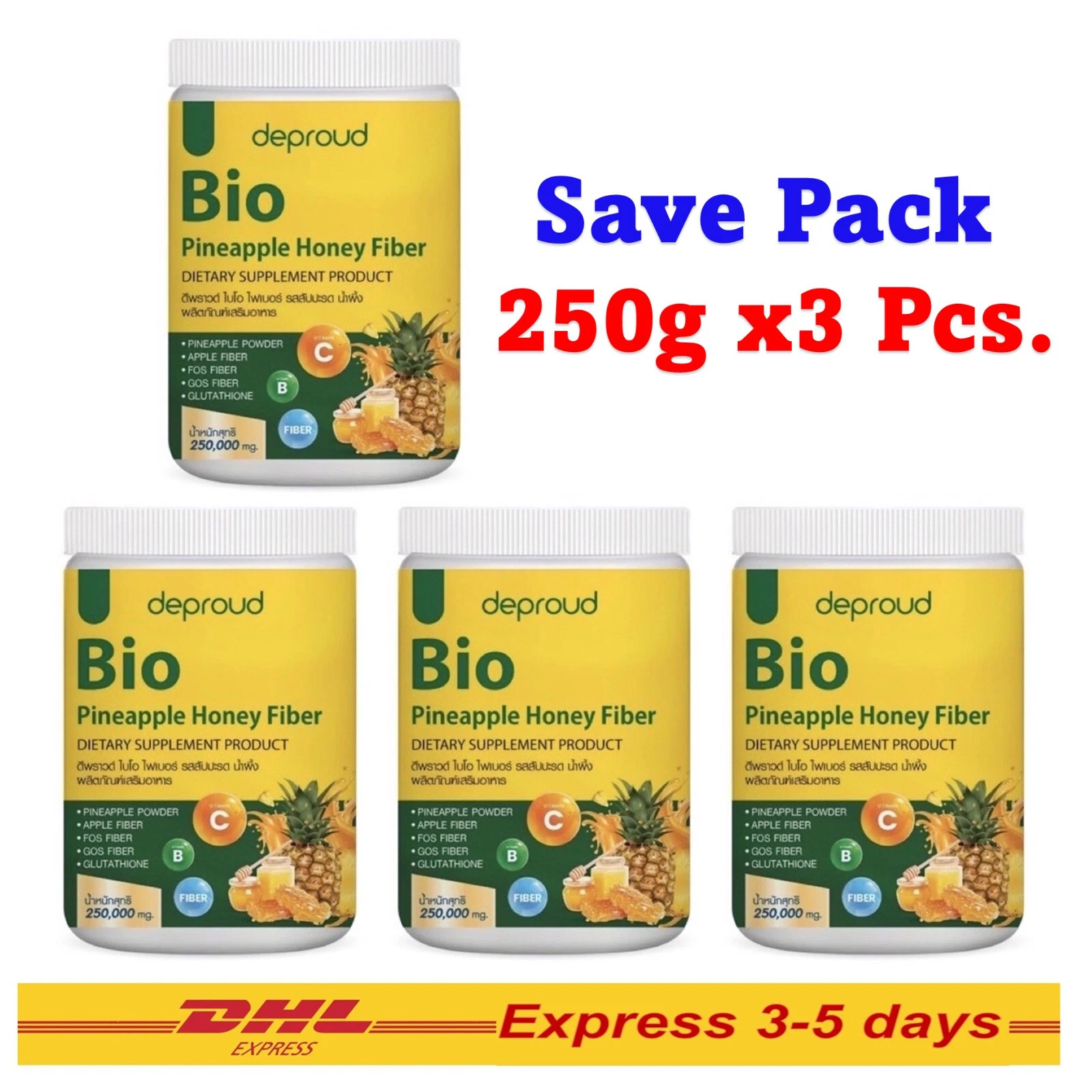 4x Deproud Bio Fiber Pineapple Honey Powder Drink Dietary Supplement Skin 250g