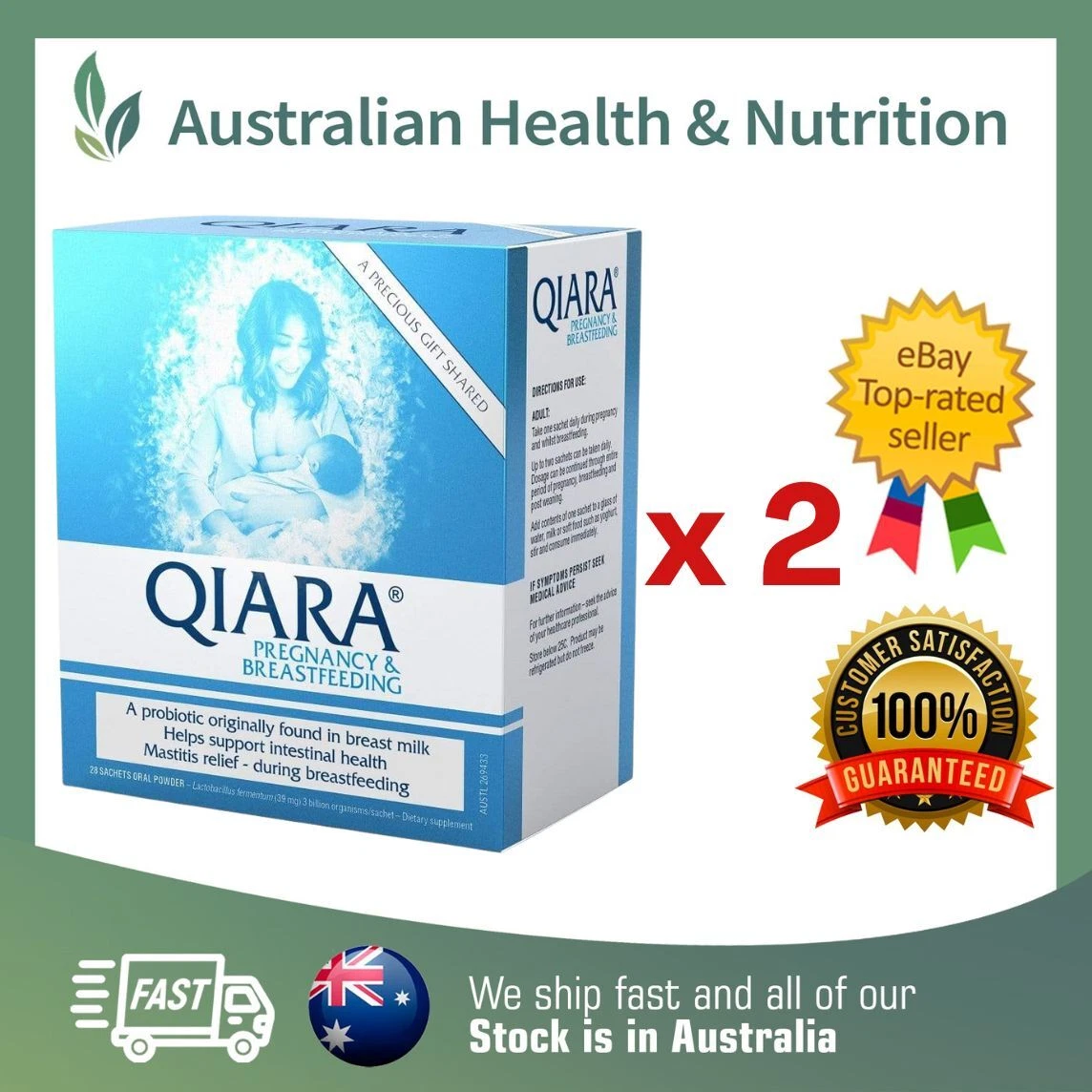 2 x QIARA PREGNANCY & BREASTFEEDING PROBIOTIC 28 SACHETS + FREE SAME DAY POST
