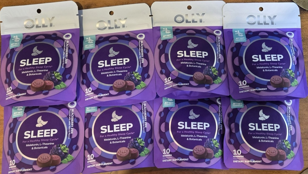 8 Packs OLLY Blackberry Zen Restful Sleep 10 Gummies Each 11/25 Travel Friendly