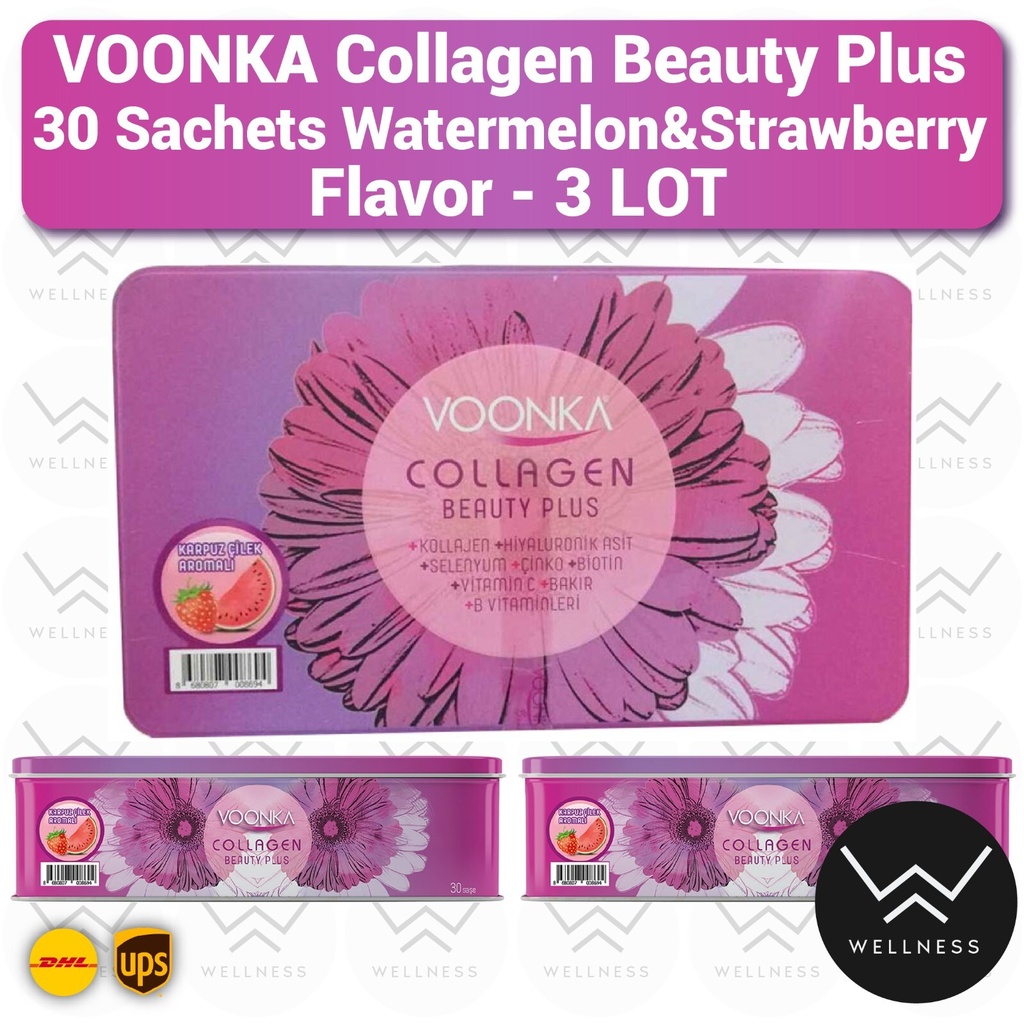 VOONKA Collagen Beauty Plus 30 Bags with Watermelon & Strawberry Flavors -3 LOT