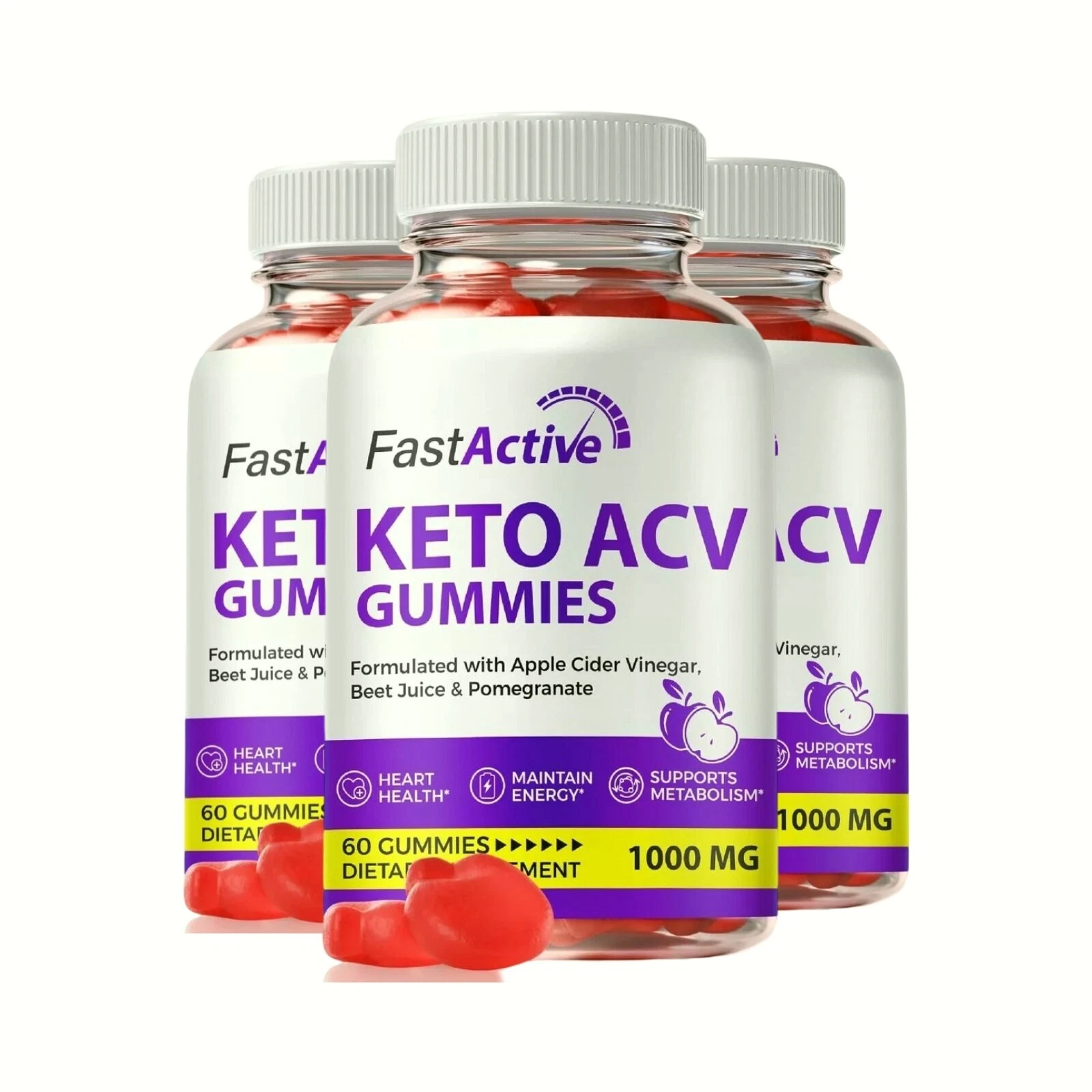 3-Pack Fast Active Gummies, FastActive Keto ACV for Weight Loss - 180 Gummies