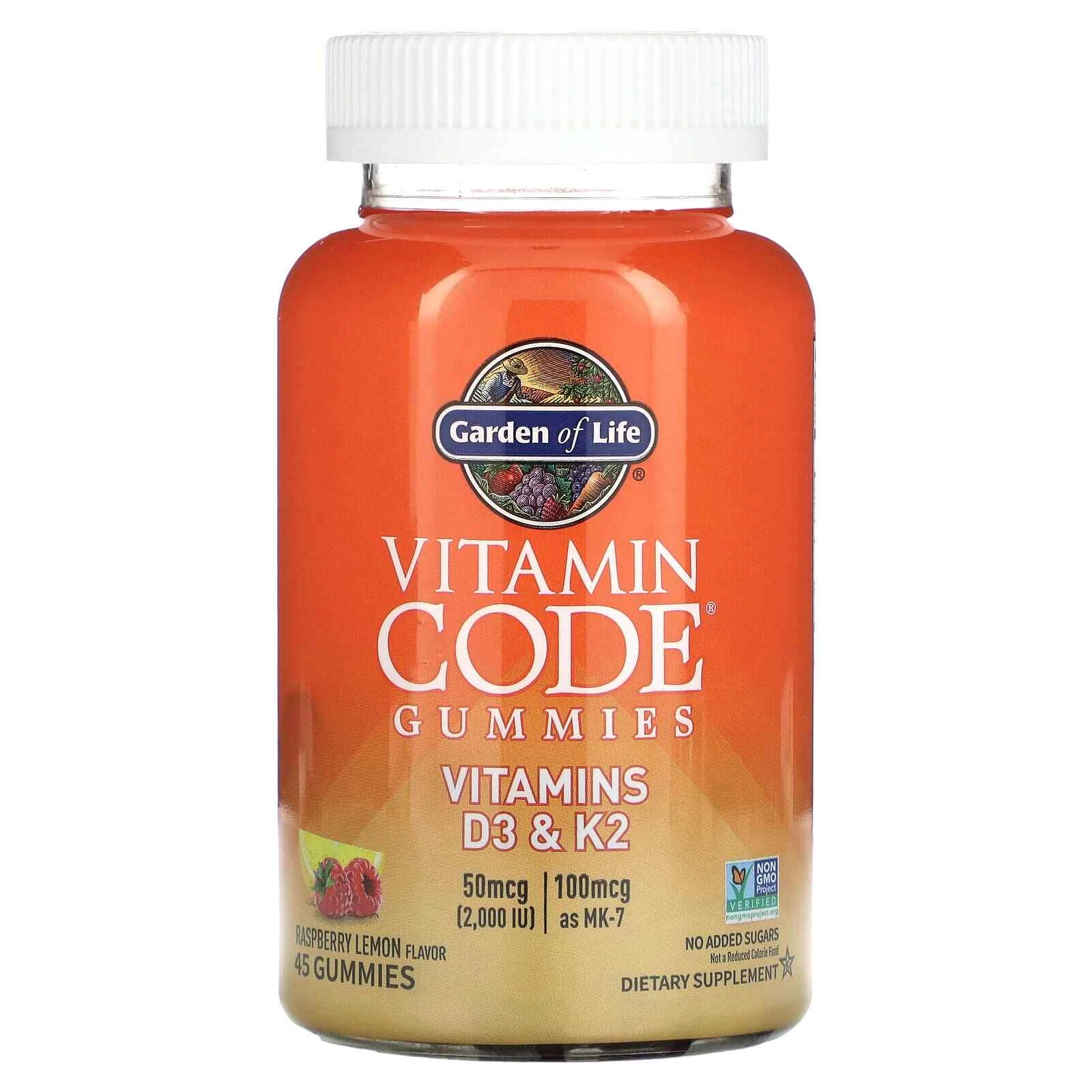 2 X Garden of Life, Vitamin Code Gummies, Vitamins D3 & K2, Raspberry Lemon, 45