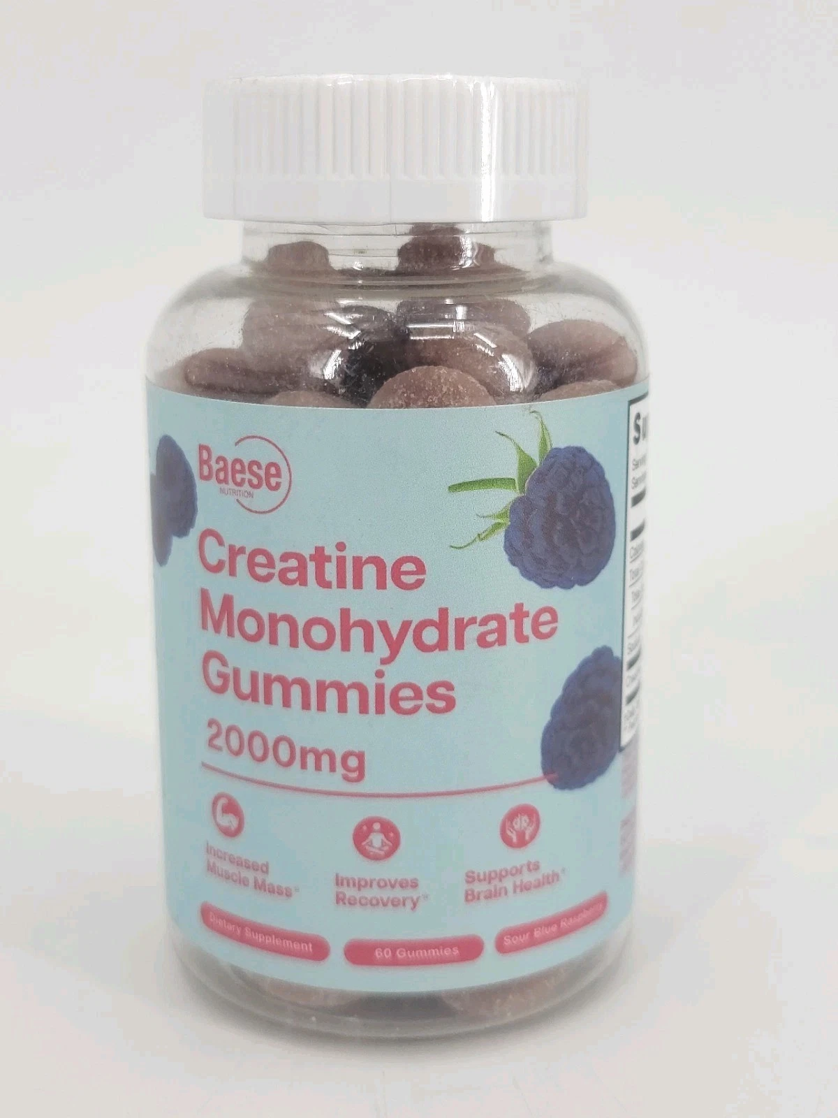 Baese Creatine Monohydrate Gummies Men Women High Purity Sour Blue Raspberry 60