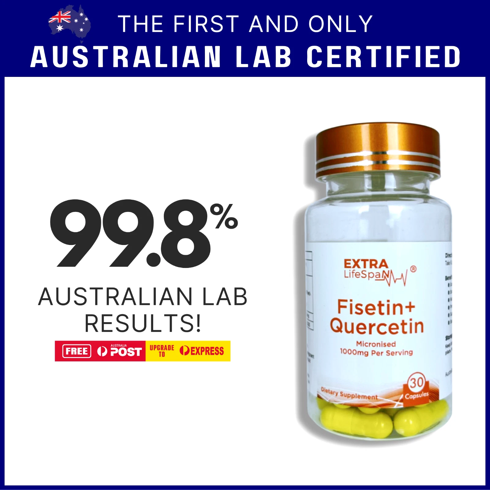 Fisetin Quercetin 99.8% Australia 500mg x 30 Capsules Extra Lifespan Supplement