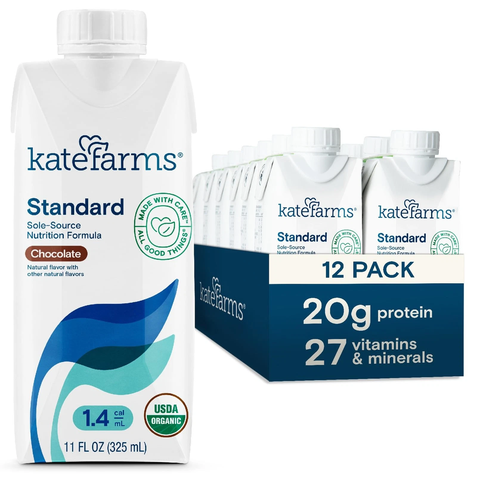 KATE FARMS Organic Meal Replacement Shakes 12 Pack 455 Calories 20g Protein