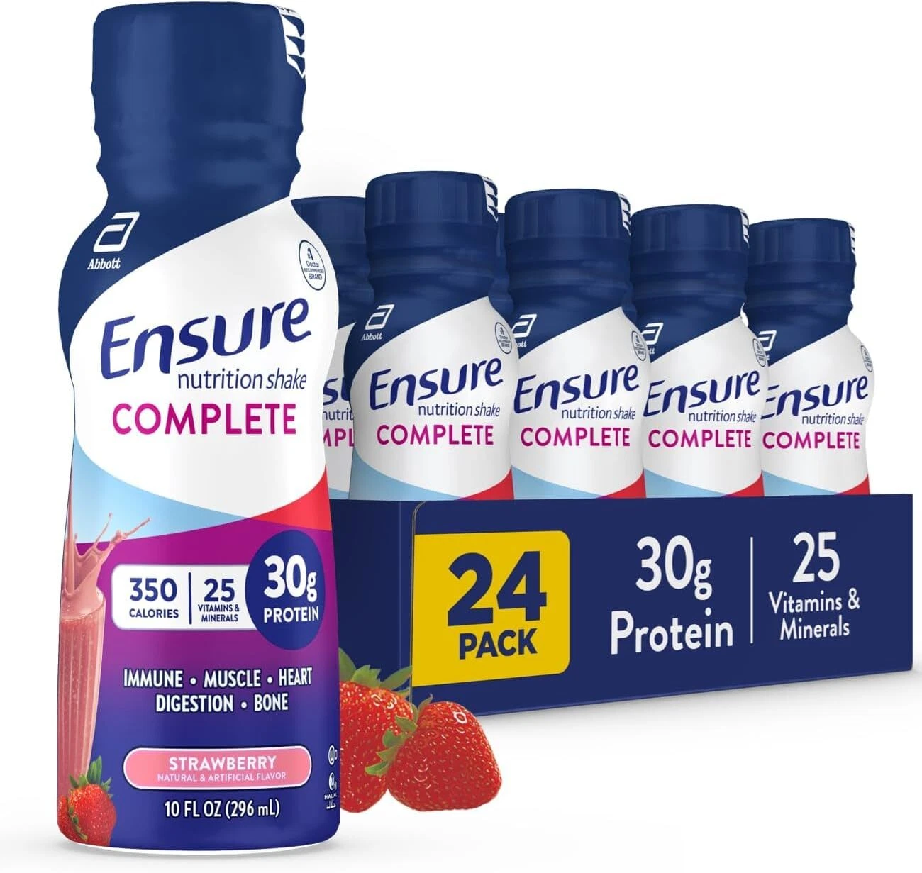 (24 Pack) Ensure COMPLETE Strawberry Nutrition Shake, Meal Replacement, 10 Fl Oz