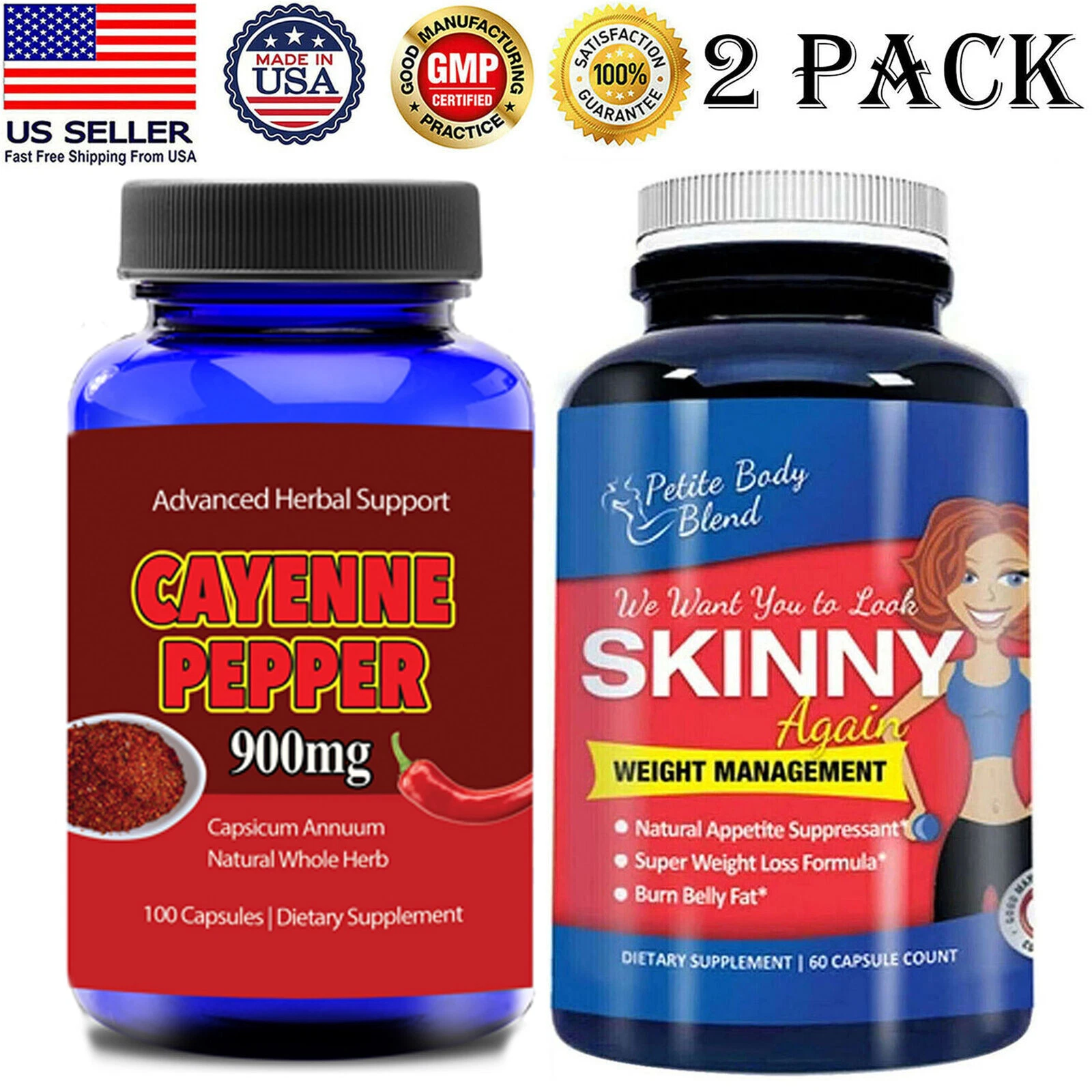 Amazing Cayenne Pepper Skinny Again Caralluma Fimbriata Weight Loss Caps 2 Pack