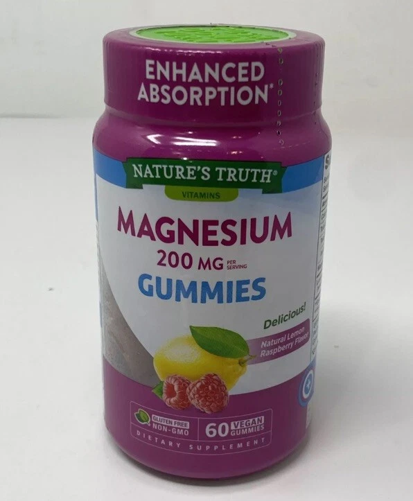 Natures Truth Magnesium 200mg, 60 Vegan Gummies Lemon Raspberry Flavor