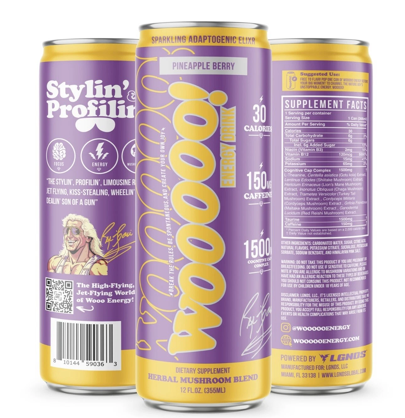 WOOOOO ENERGY DRINK by Ric Flair 12 PACK PINEAPPLE BERRY