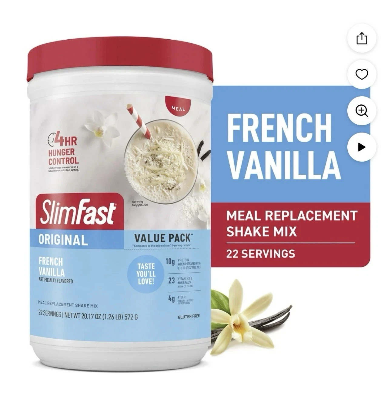 SlimFast Original Meal Replacement Shake Mix French Vanilla, 22 Servings