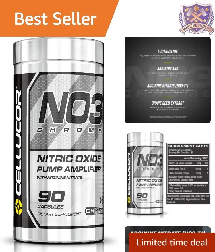 NO3 Chrome Nitric Oxide Capsules - 90 Count with Arginine Nitrate for Power P...