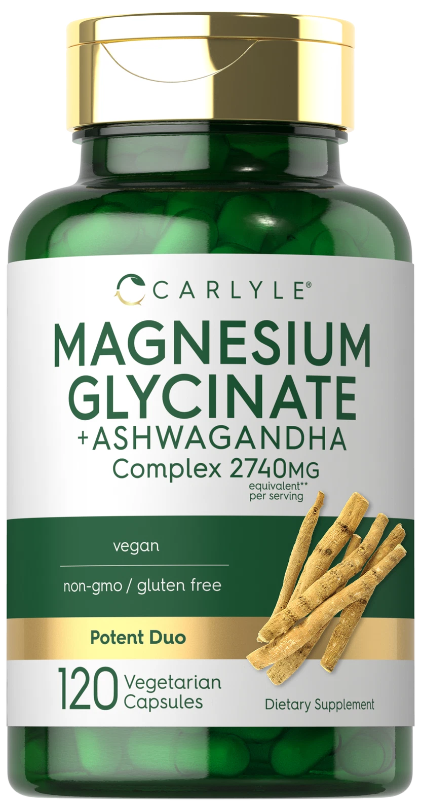 Magnesium Glycinate with Ashwagandha | 2740mg | 120 Capsules | by Carlyle