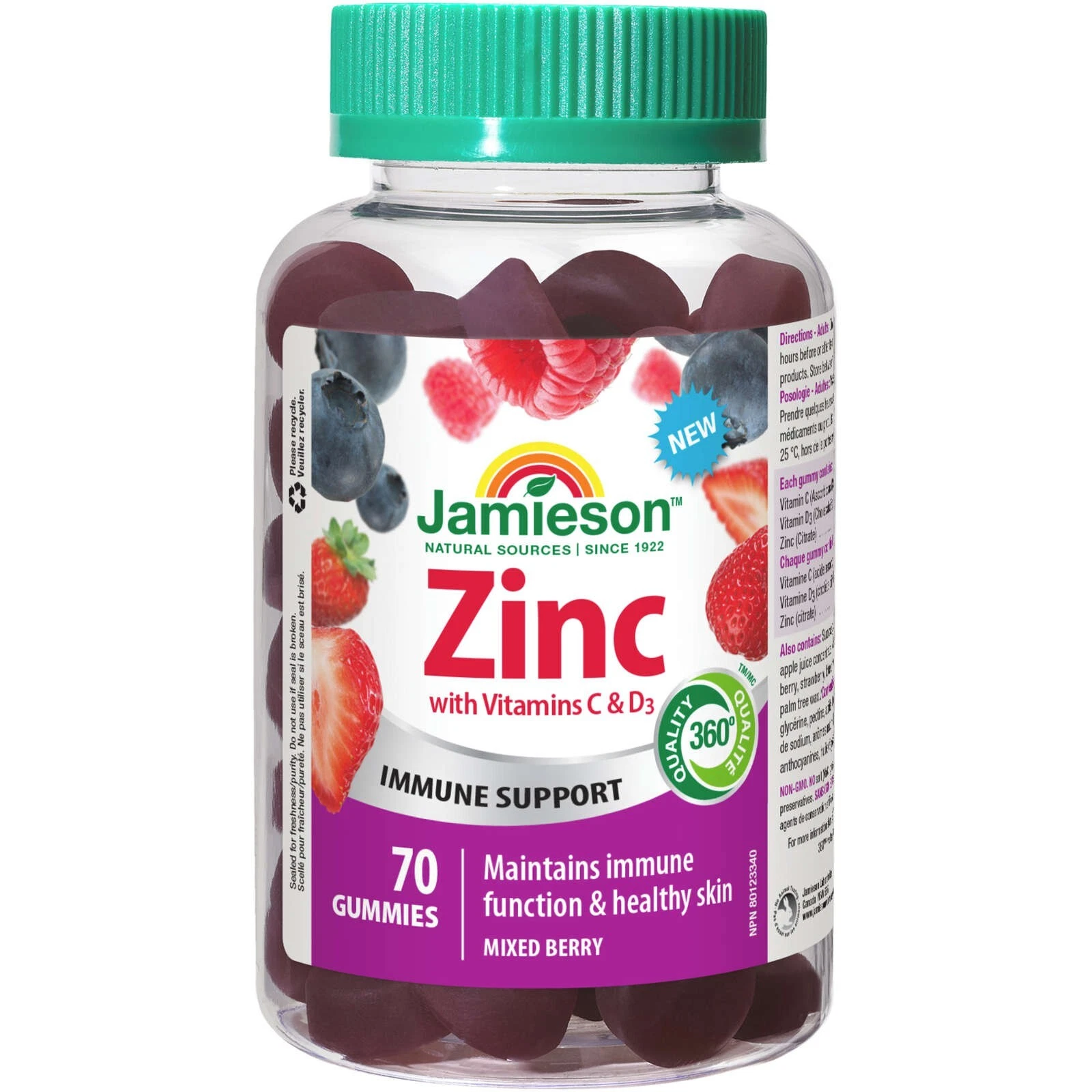 Jamieson Zinc Gummies with Vitamins C & D3 Delicious Immune Skin 70 pcs NEW