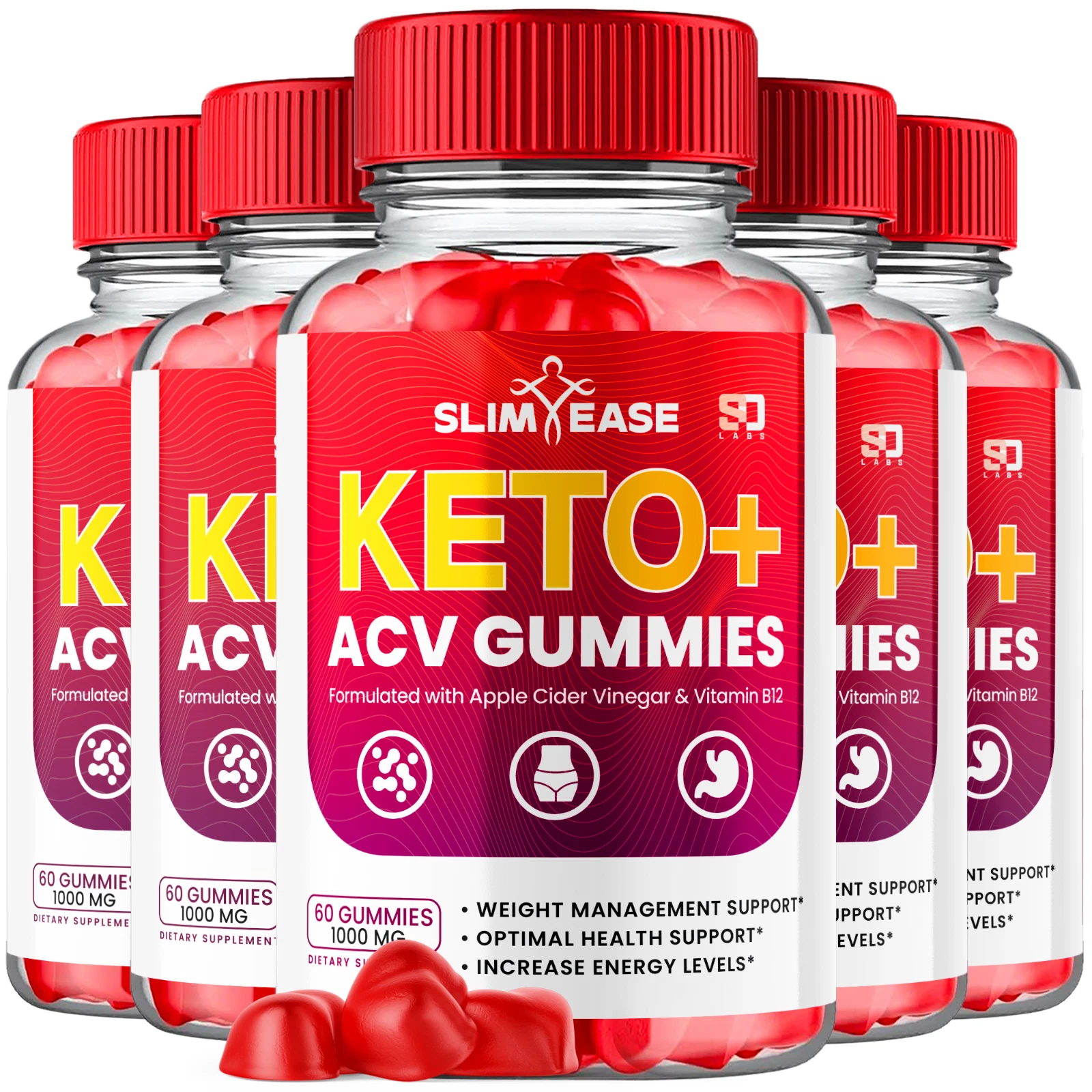 (5 Pack) Slim Ease Keto ACV, Slim Ease Keto Gummies Weight Loss (300 Gummies)