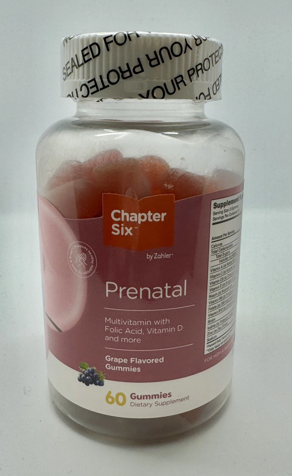 Chapter Six Womens Prenatal Multivitamin with A C D3 E B6 B12-60 Count Exp 11/26