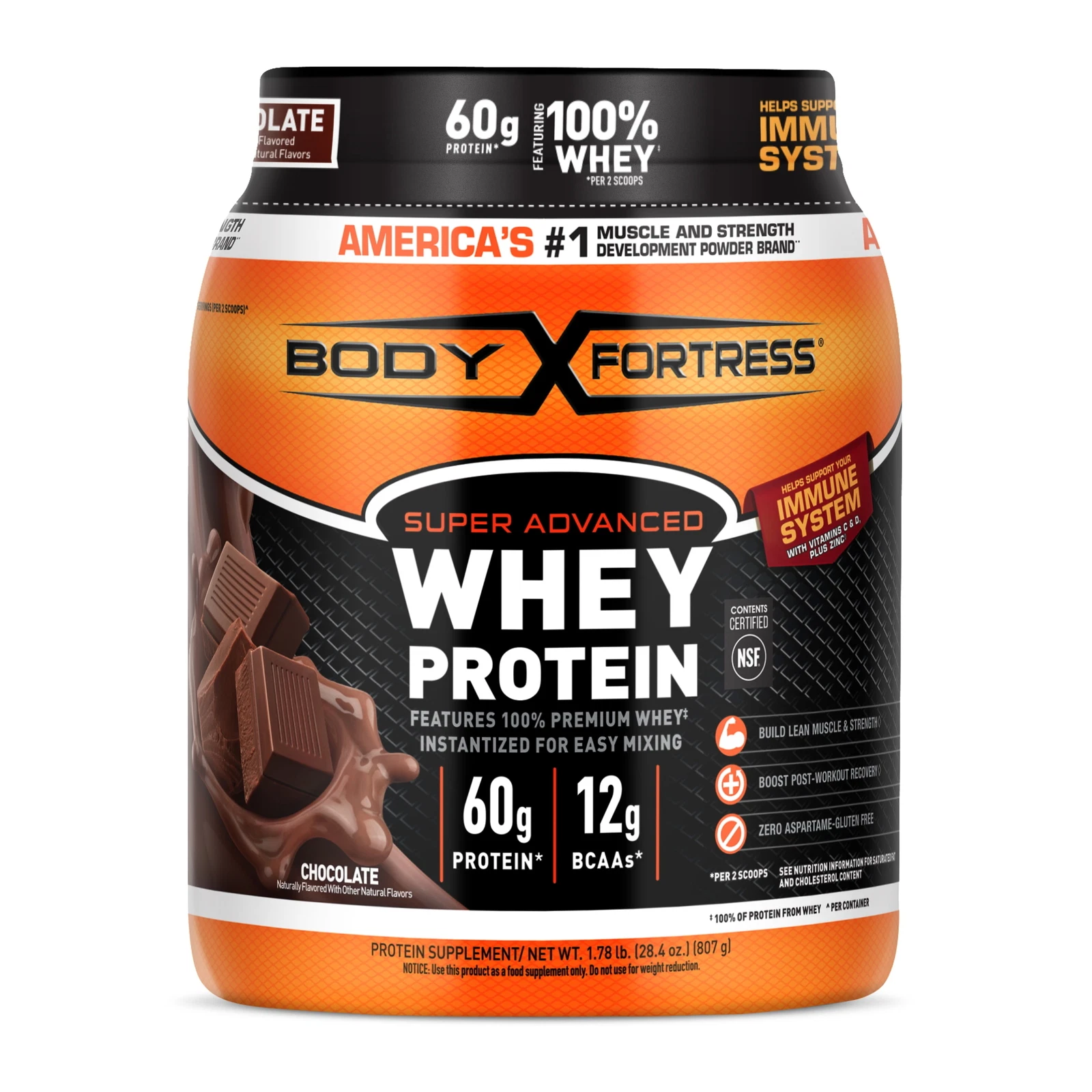 Body Fortress Super Advanced Whey Protein Powder, Chocolate, 1.78 lbs，new