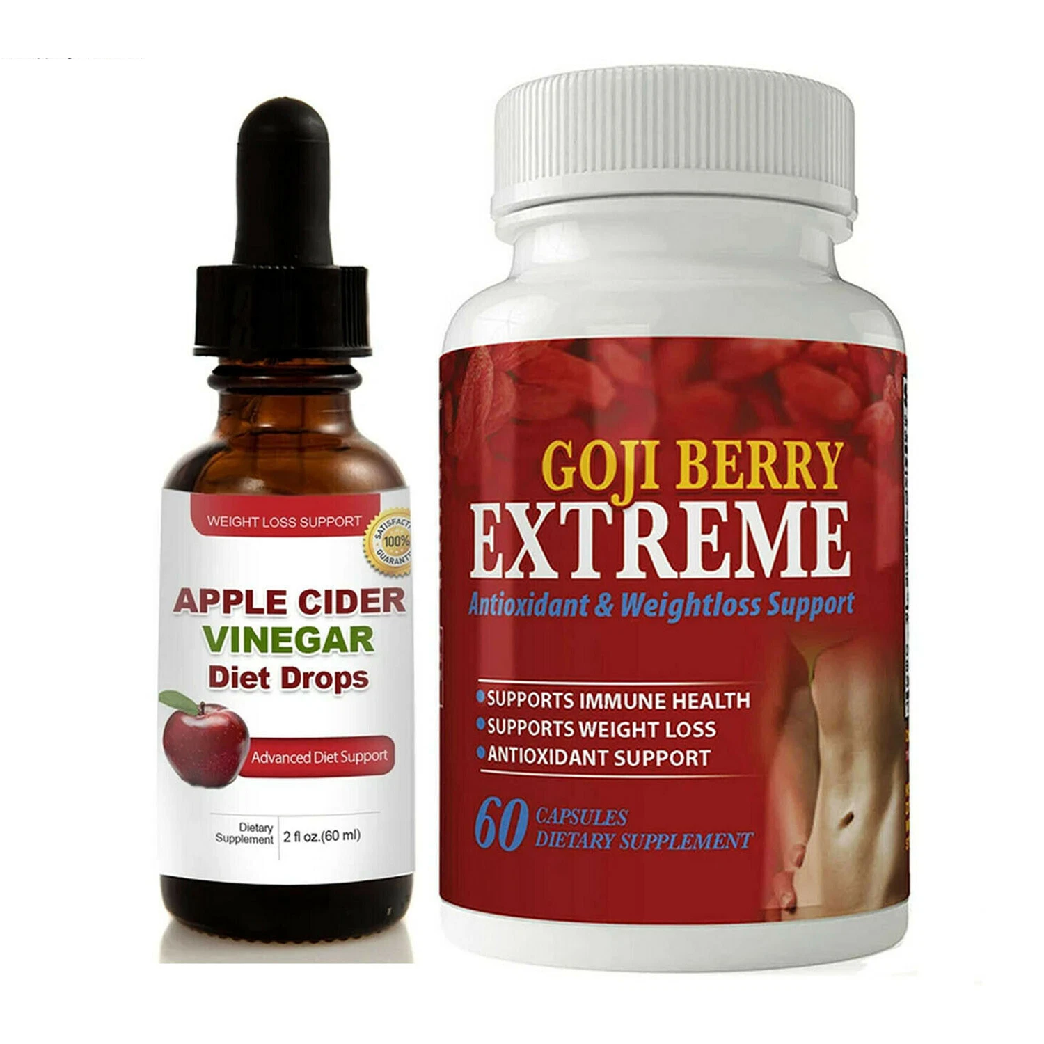 Apple Cider Vinegar Weight Loss Diet Drops Goji Berry Fat Burner Capsules 2 Pack
