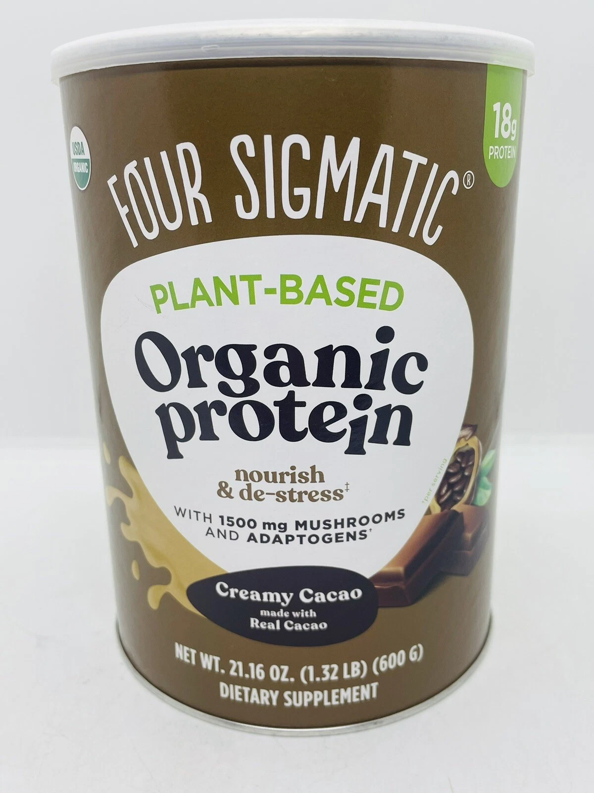 Plant-Based Organic Protein with Mushrooms & Adaptogens, Creamy Cacao, 1.32 lbs