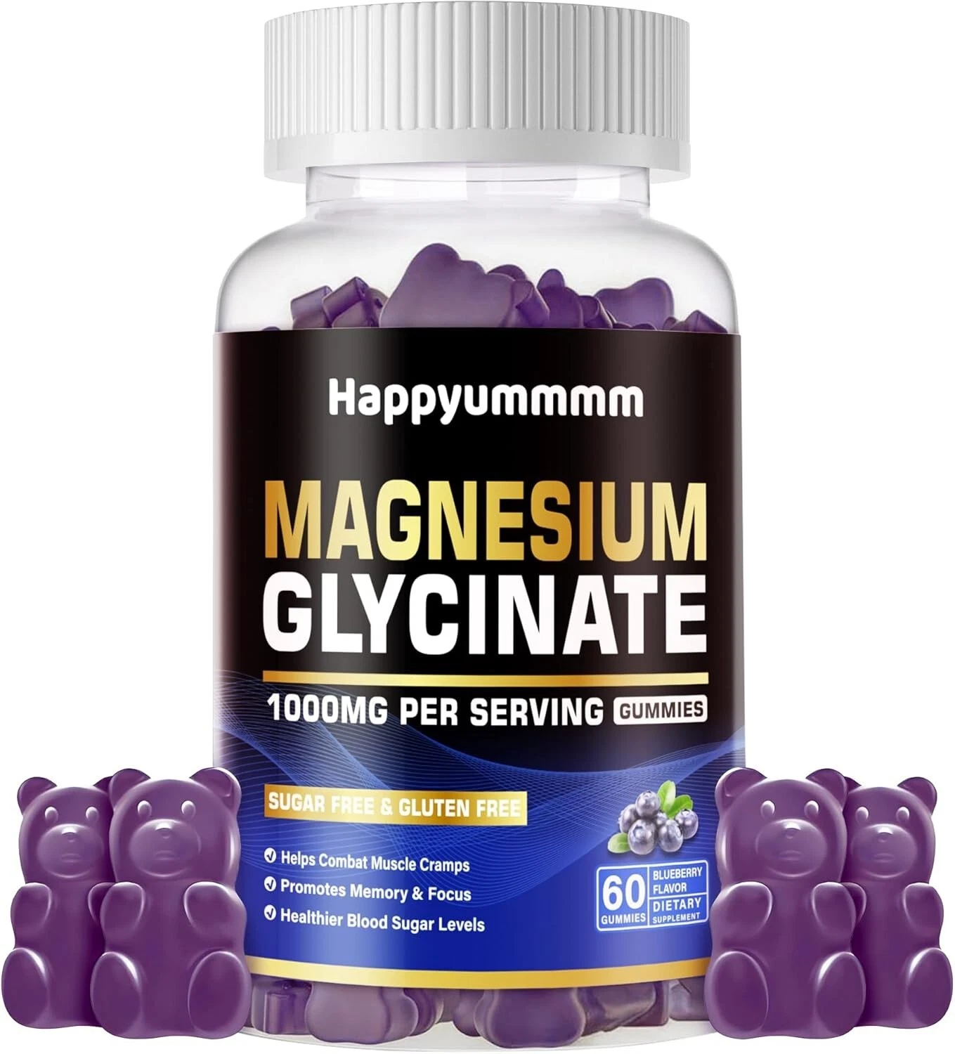 Magnesium Glycinate Gummies 1000mg - Sugar Free Magnesium Potassium Supplemen...