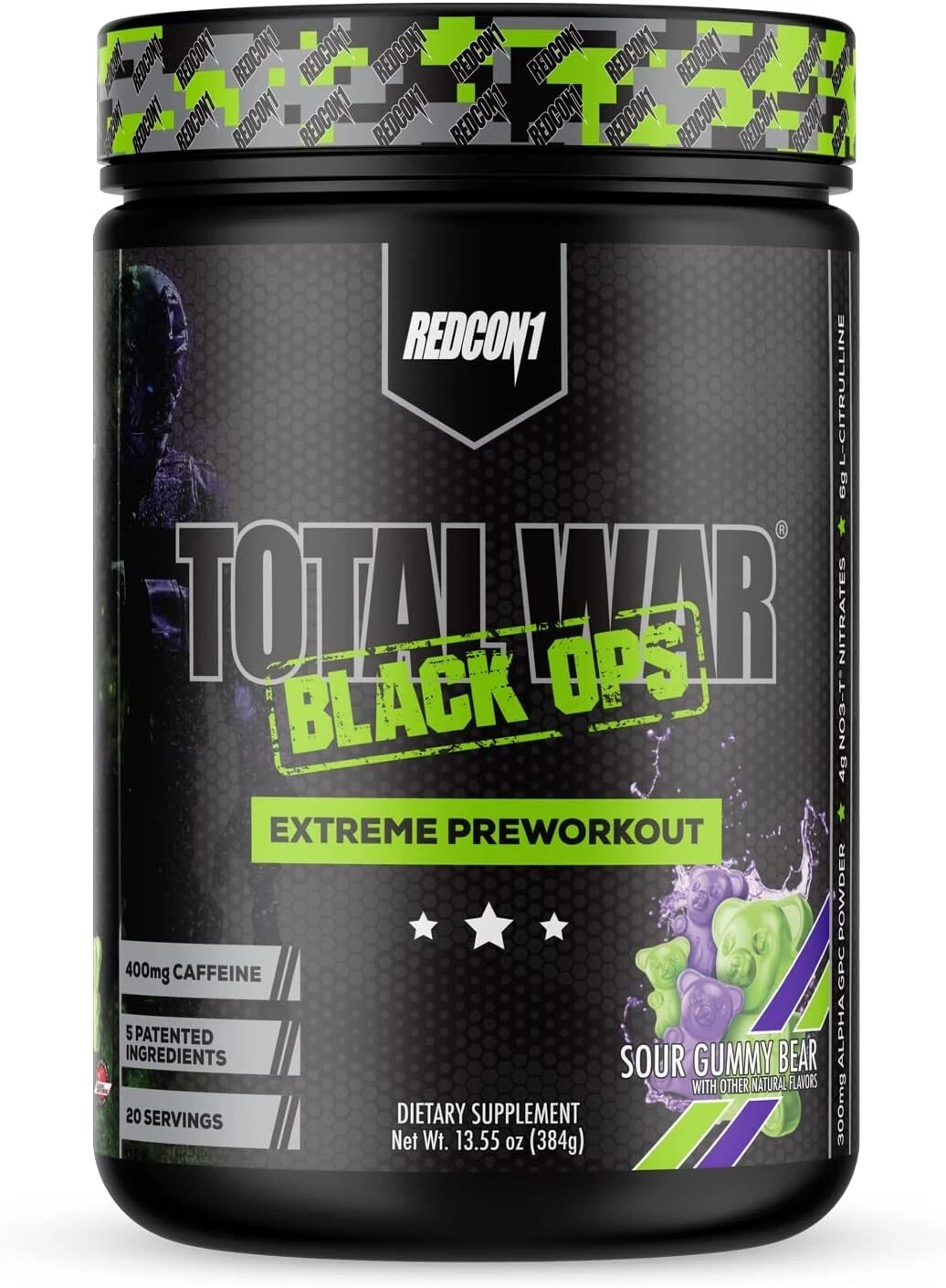 REDCON1 TOTAL WAR BLACK OPS Extreme Preworkout 20 Serv Sour Gummy Bear