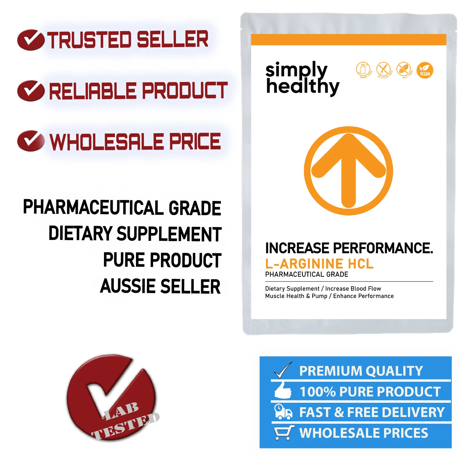 L-Arginine HCL 1kg Powder, Nitric Oxide Release, Enhance Workout & Energy