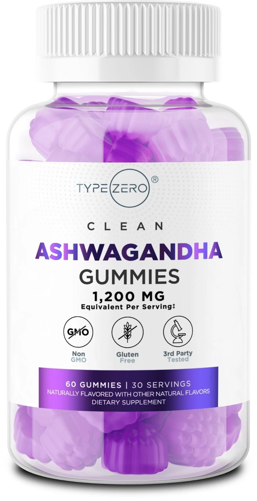 Type Zero Ashwagandha Gummies 1200mg Equivalent (Mixed Berry Flavor) 30 Servings