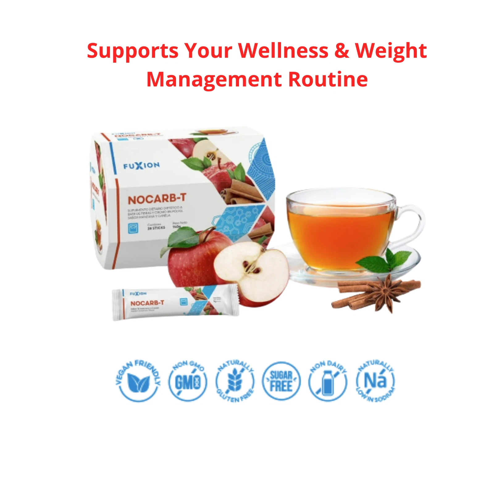 FuXion NoCarb-T Apple Cinnamon – 28 Sticks – Supports Wellness & Carb Metabolism