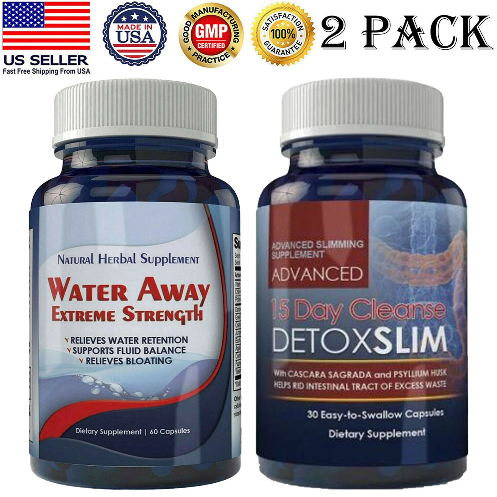 Diuretic Water Away 700mg Pills Detox Cleanse Fat Burner Weight Loss Caps 2 Pack