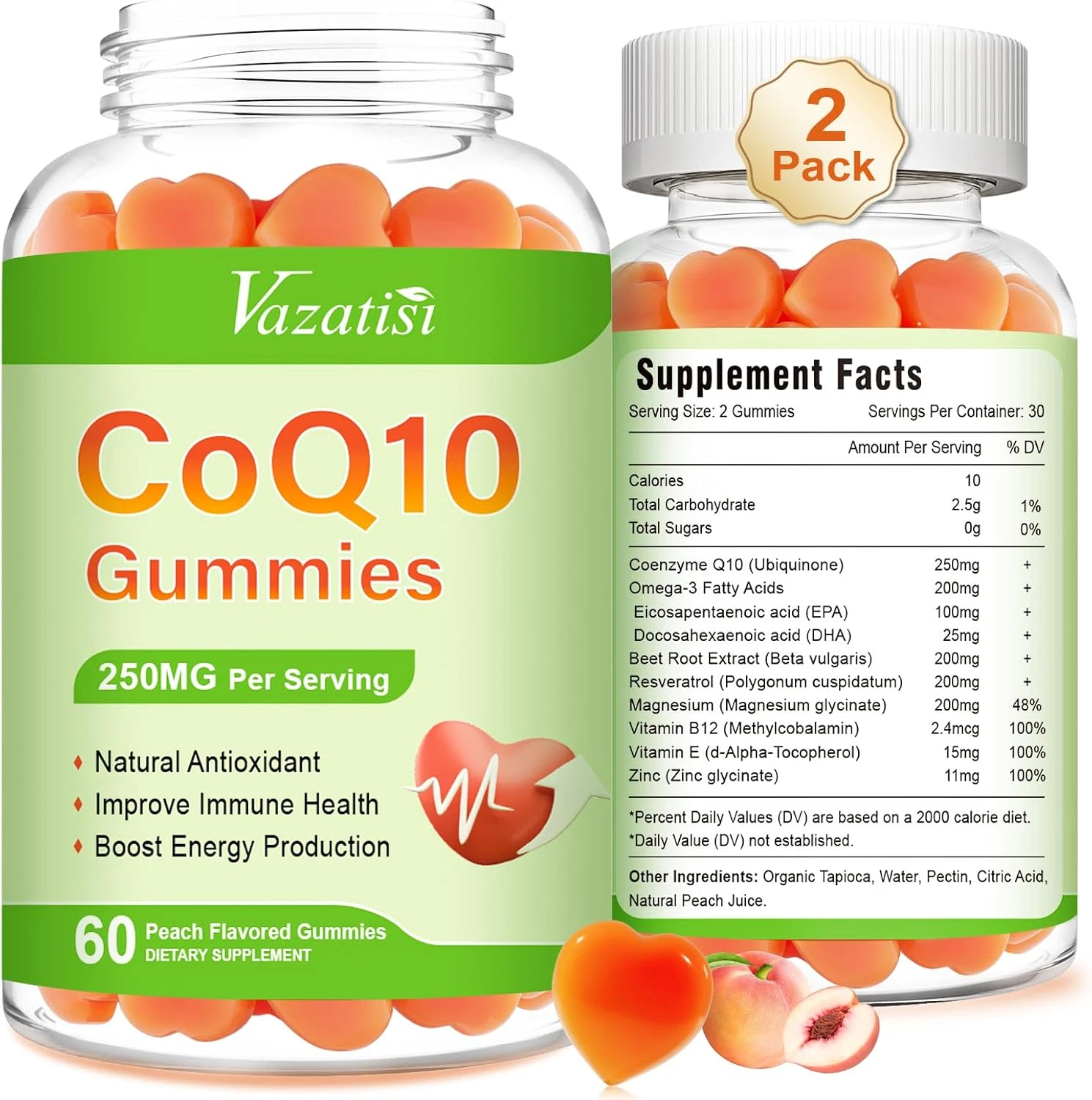 2 Pack Coq10 Gummies, plus Omega-3, Magnesium, Vitamin B12 for Brain & Antiox...