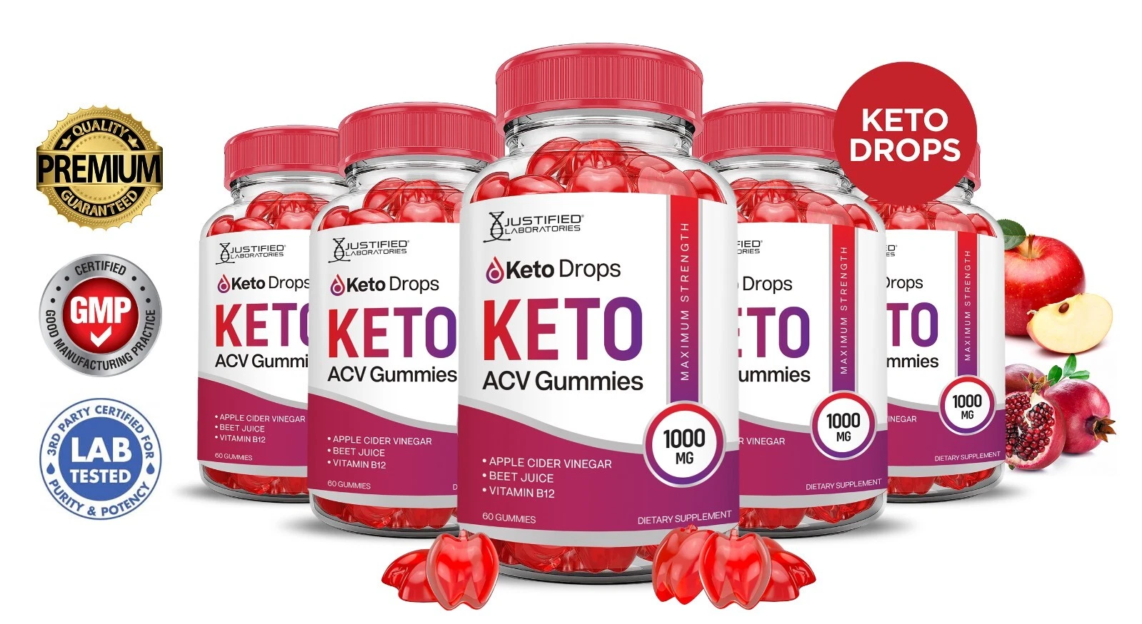 Keto Drops Keto ACV Gummies 1000MG Apple Cider Vinegar 300 Gummys