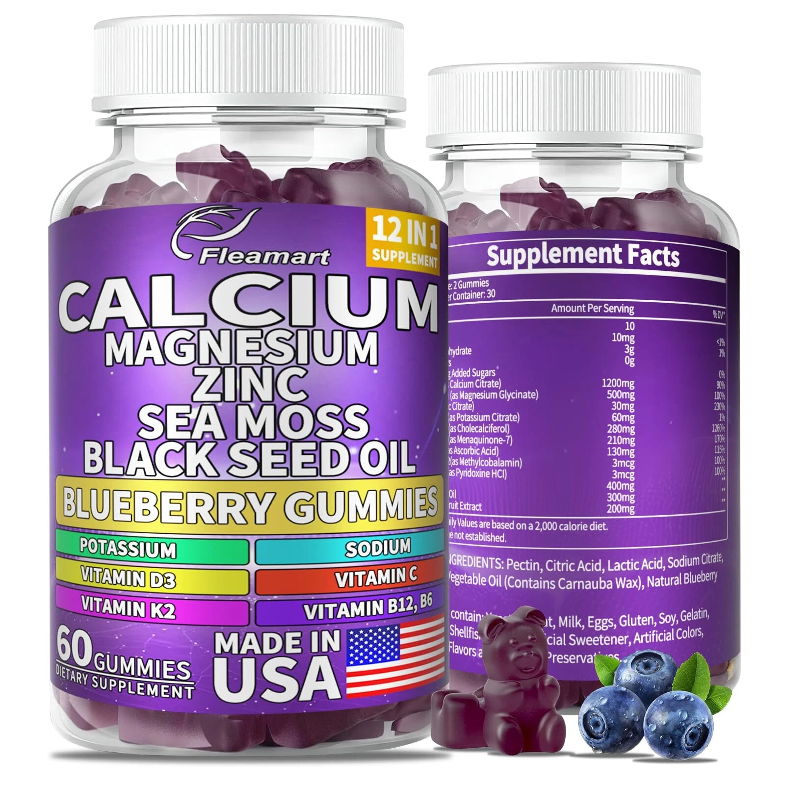 Calcium Magnesium Zinc Supplement Gummies Sugar Free for Women and Men Calciu...