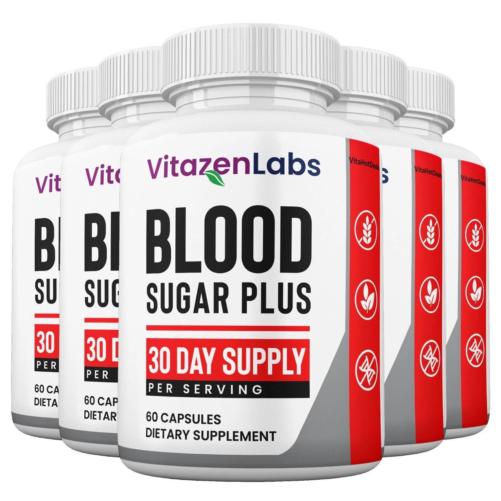VitazenLabs Blood Sugar Plus Capsules, Official Capsules, Maxi Strength (5 Pack)