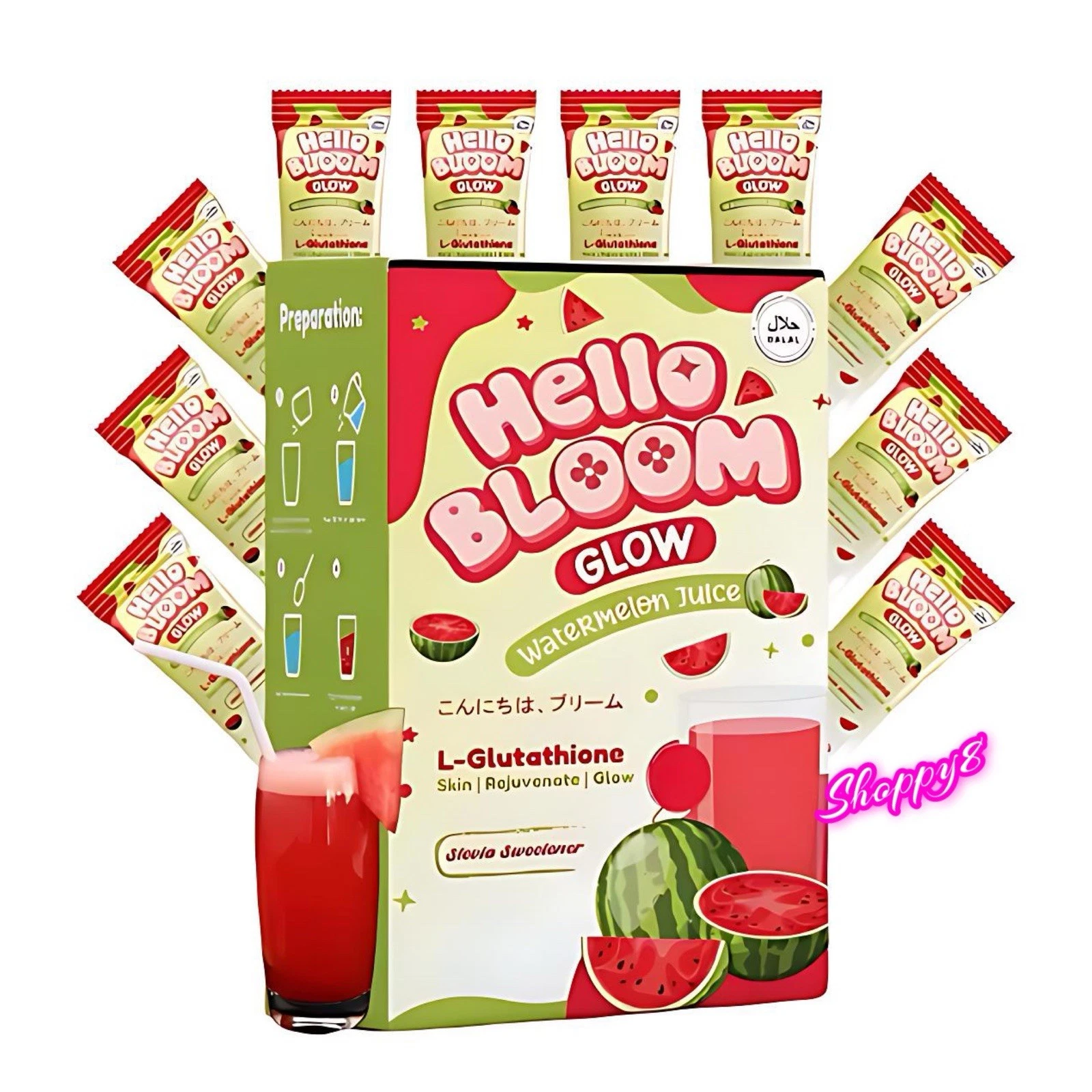 Hello Bloom GLOW Watermelon Juice with Reduced L-Glutathione (10 Sachets)