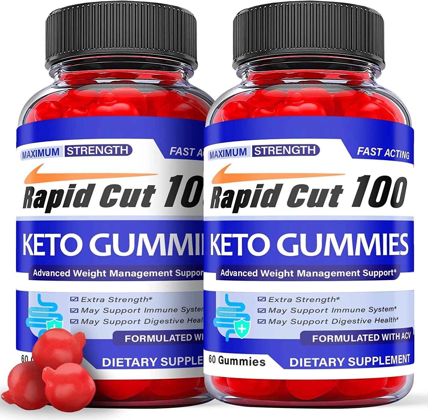 (2 Pack) Rapid Cut 100 Keto ACV Gummies - Vegan Weight Loss Supplement-120 Gums