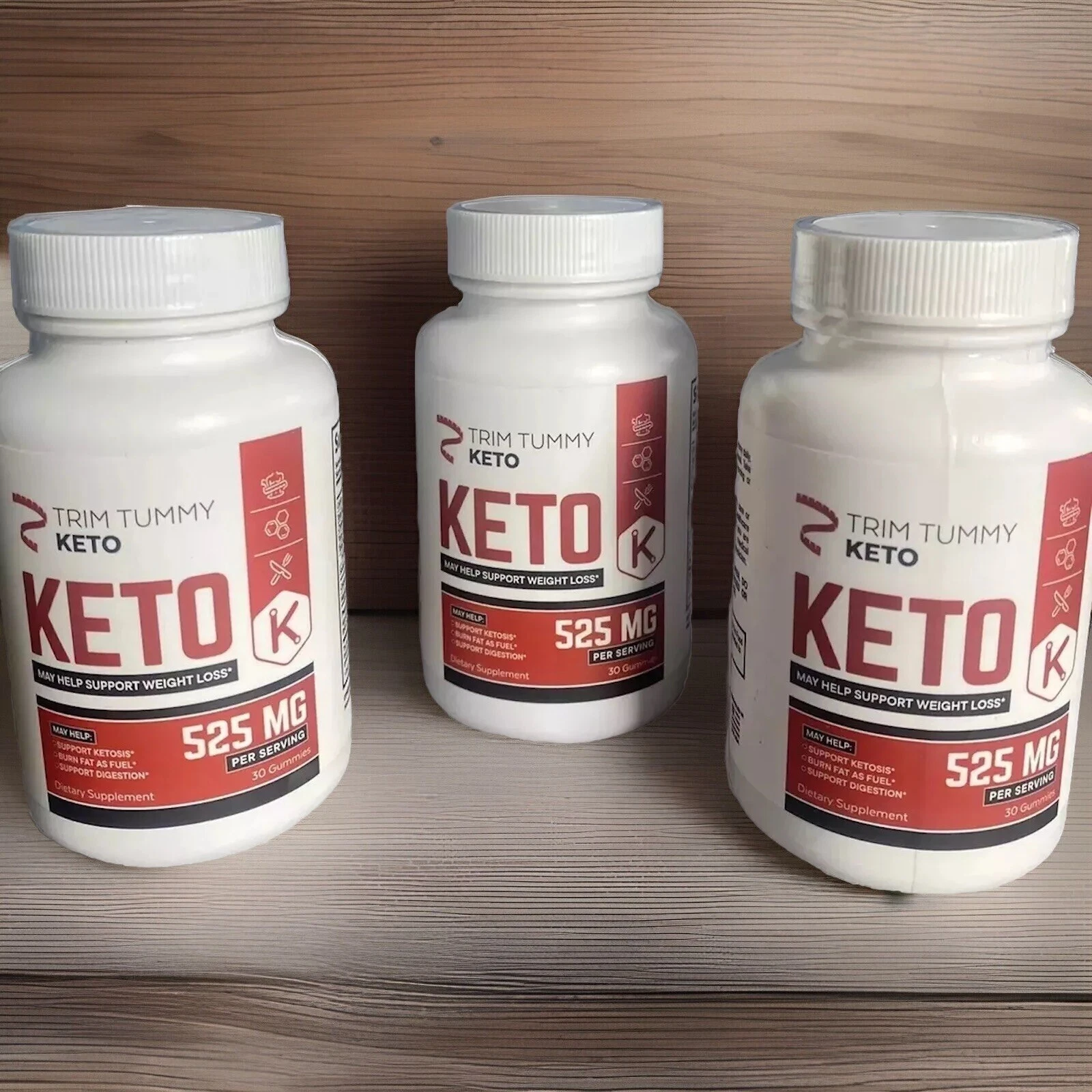 3 Bottles Trim Tummy Keto ACV Gummies, Trim Tummy ACV Max Strength 525mg NEW