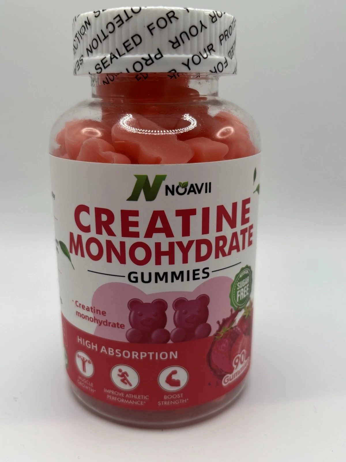 Noavii Creatine Monohydrate Gummies Strawberry Sugar Free 90 count exp: 11/2026