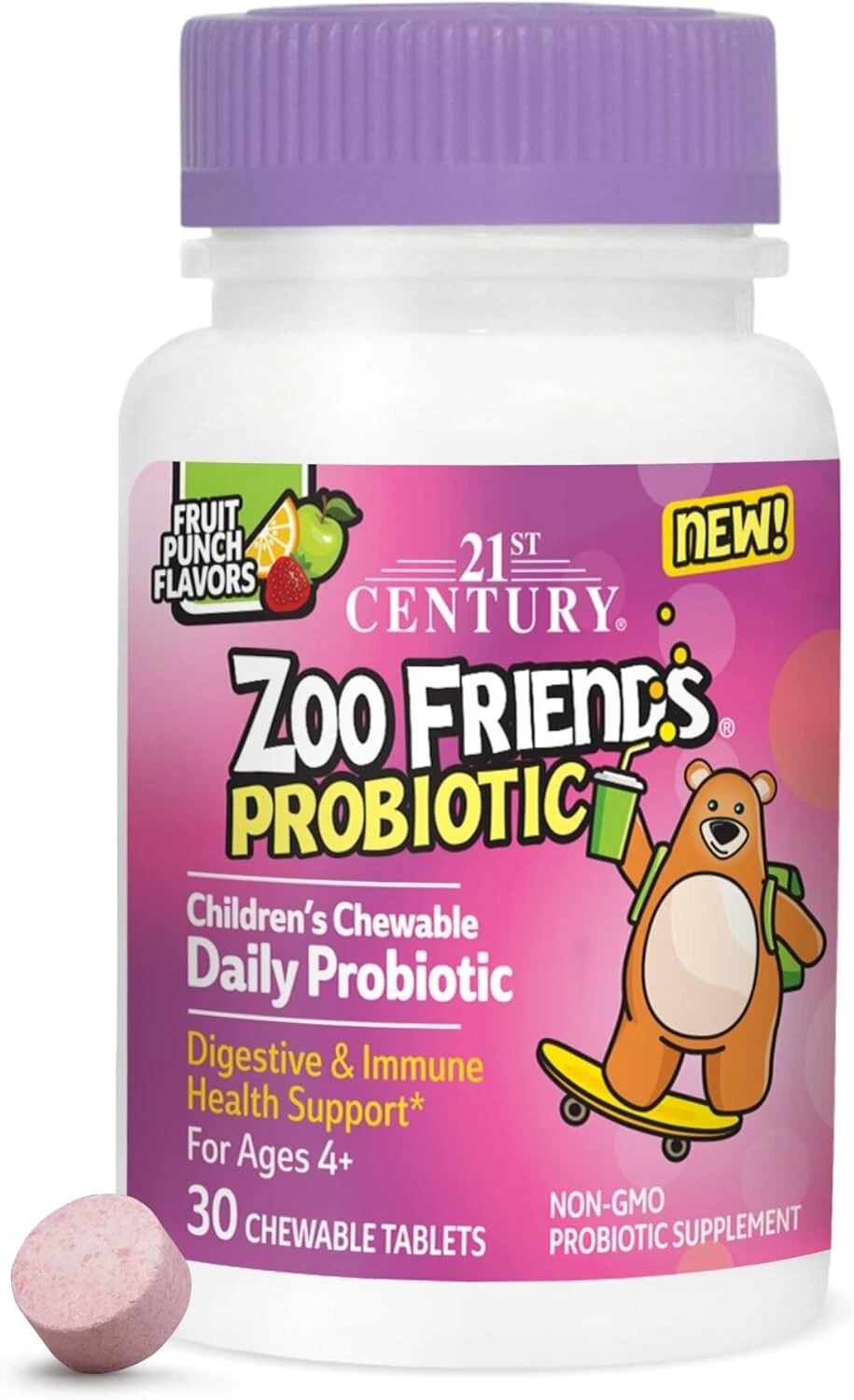 21st Century Zoo Friends Children's Probiotic, Fruit Punch 30 Chews 740985280911