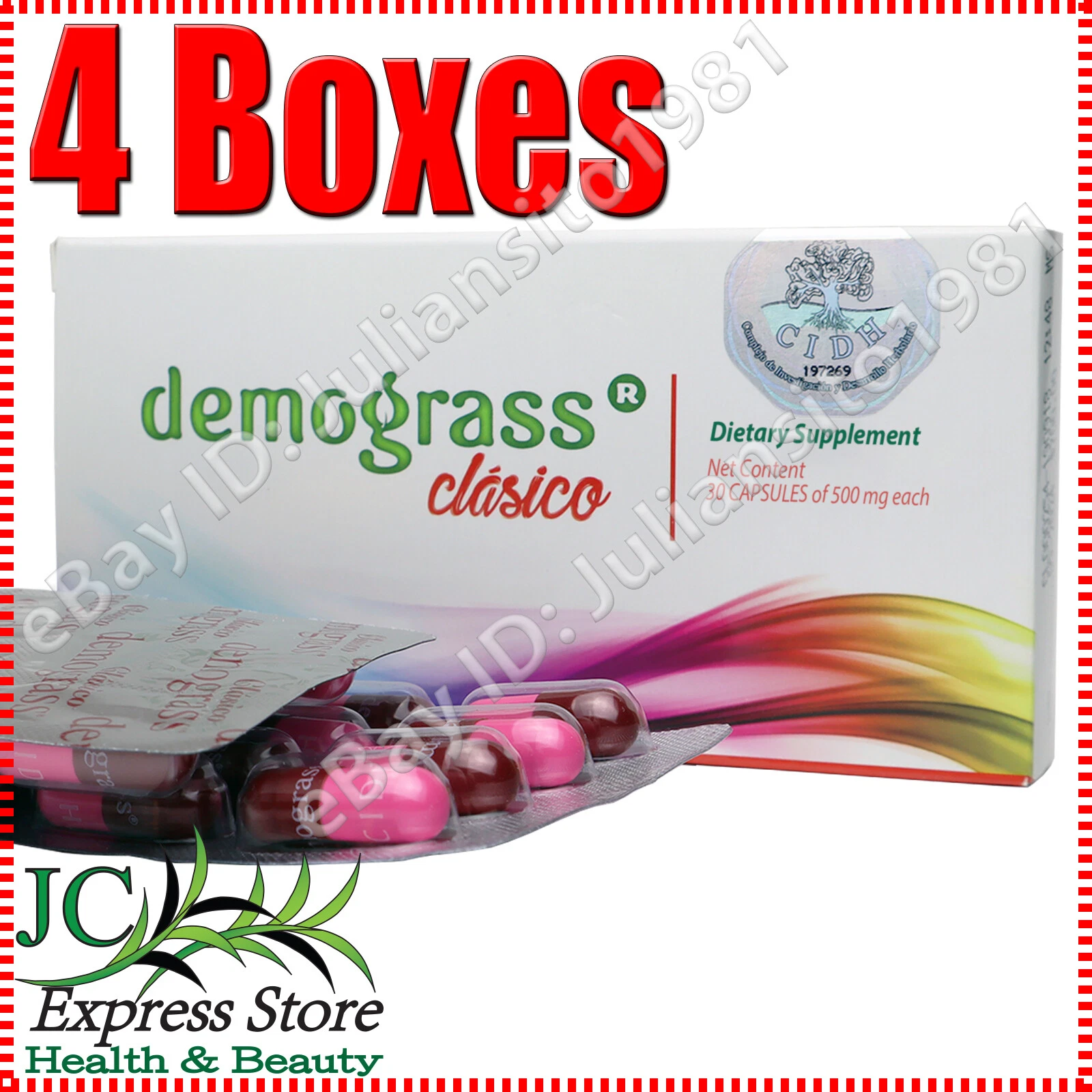 4 BOXES DEMOGRASS CLASICO 120 CAPSULAS 100% ORIGINAL WEIGHT LOSS SUPPLEMENT