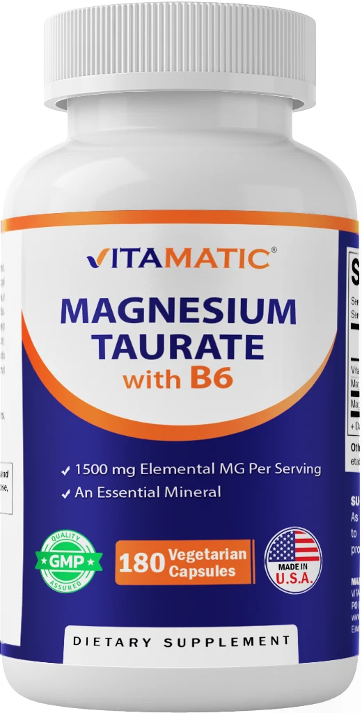 Vitamatic Magnesium Taurate 1500mg per Serving - 180 Vegetarian Capsules (Provid