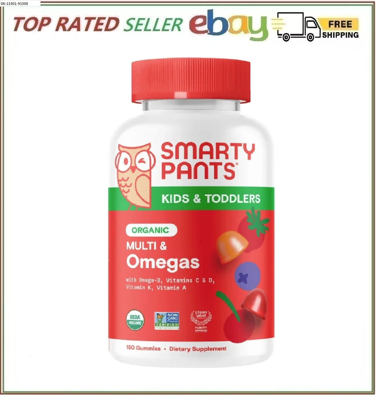 SmartyPants USDA Organic Kids & Toddler Multivitamin, 180 Vegetarian Gummies