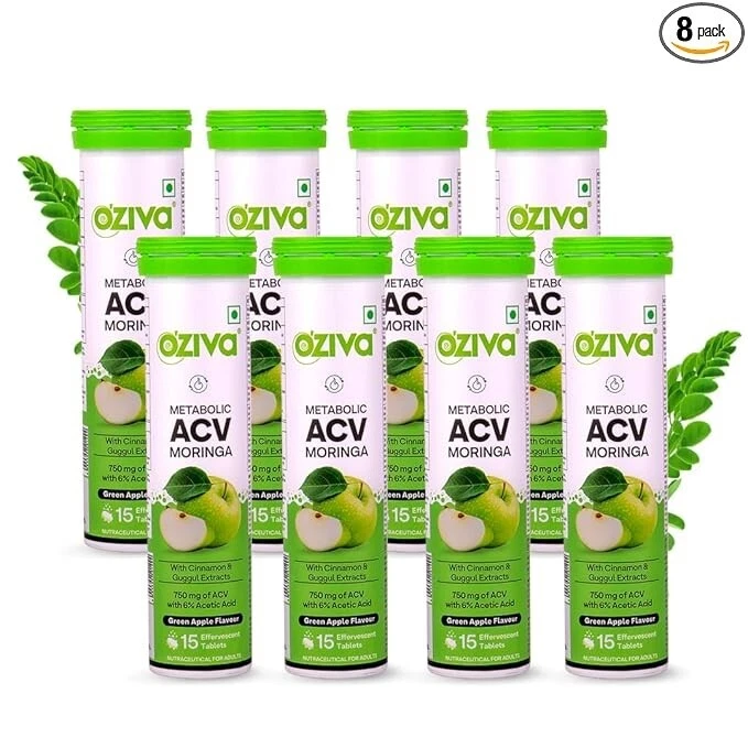 OZiva ACV Moringa | Control Cravings No Added Sugar I 15 Effervescent Tablets