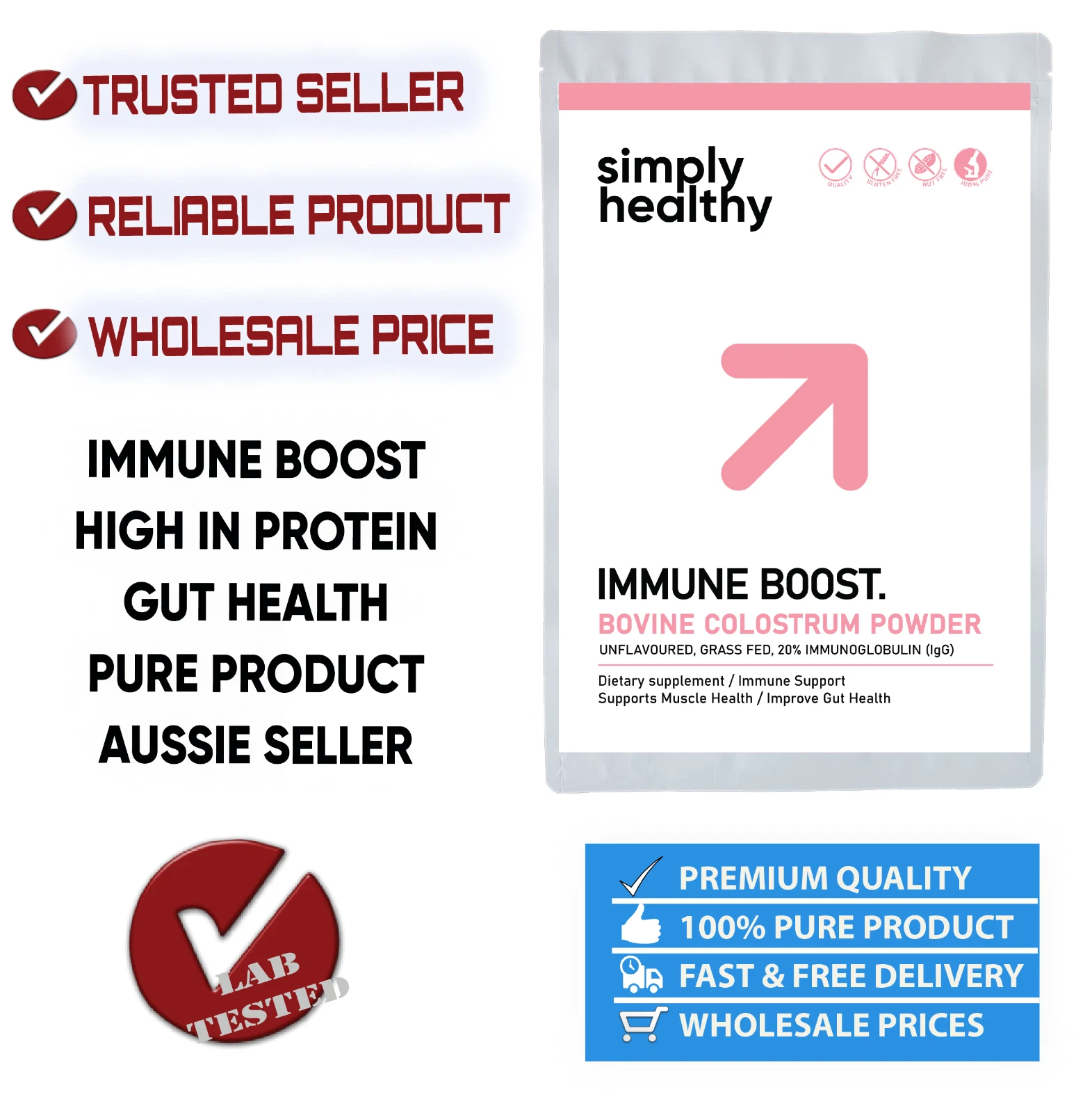 Colostrum Powder 200g, Unflavoured, Bovine Grass Fed 100% Pure Product, 20% IgG