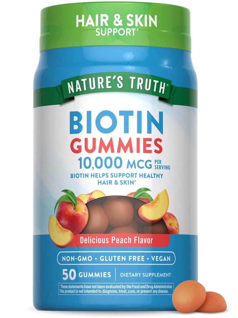 Nature's Truth Biotin Gummies | 10000mcg | 50 Count | Vegan, Non-GMO & Gluten Fr