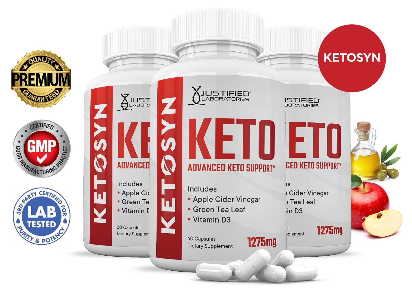 Ketosyn Keto ACV Pills 1275 MG Stronger Than Gummies Keto Support 3 Bottles