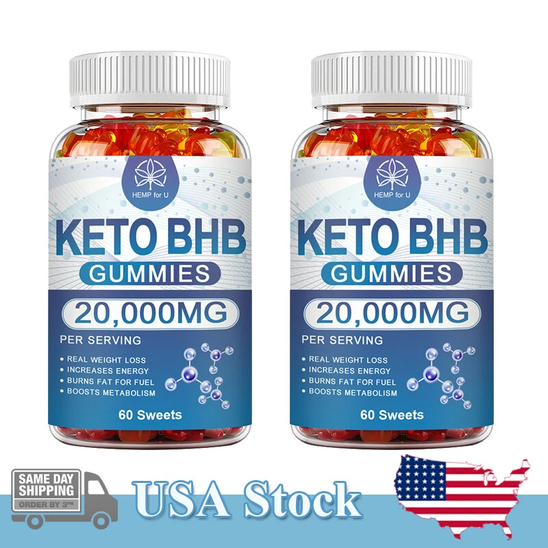 2 Bottles 20,000mg Keto BHB Gummies Fat Burner Weight Loss Suppress Appetite