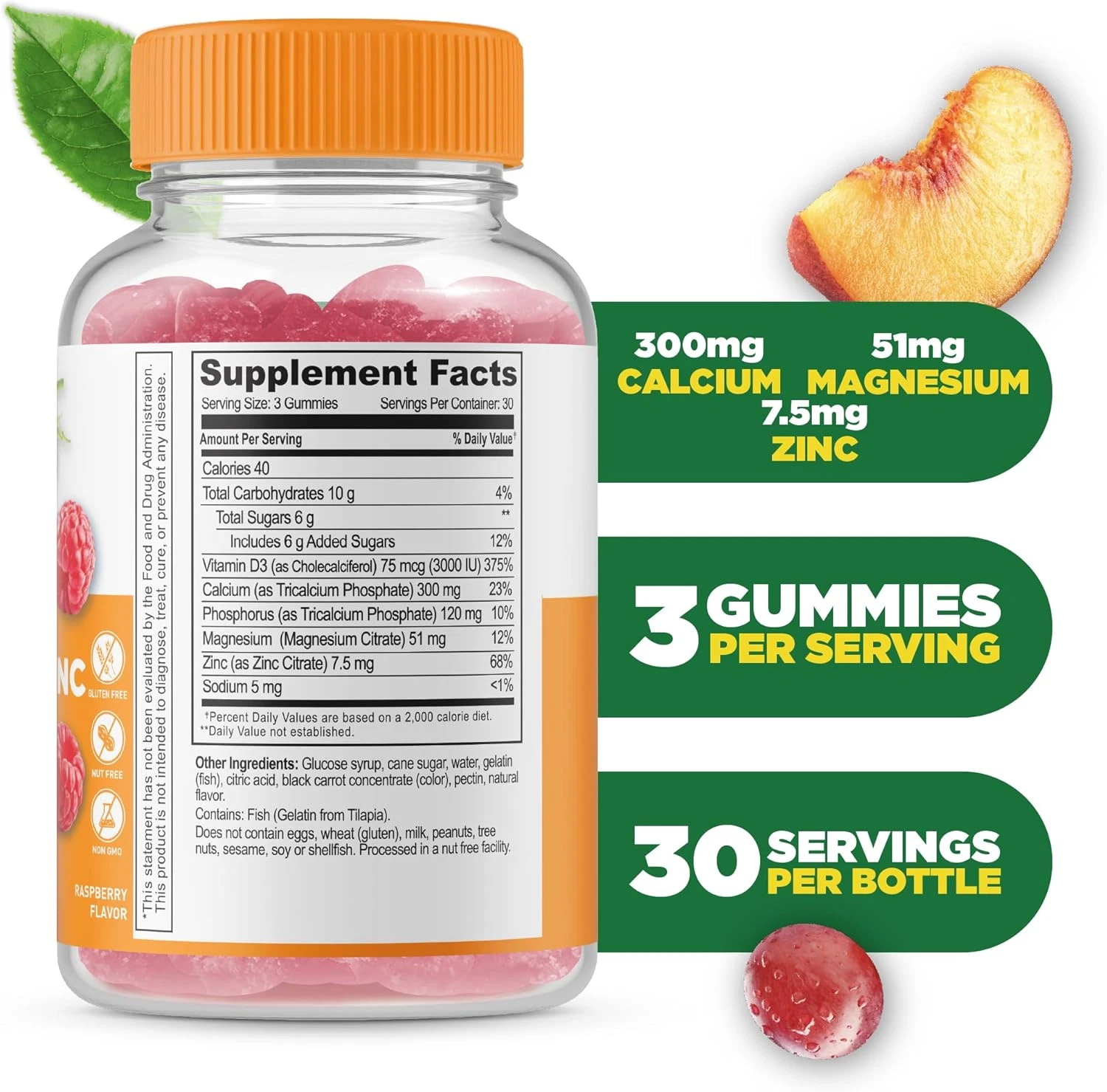 Calcium Magnesium Zinc with Vitamin D3 Gummies | Great Tasting Calcium Magnes...