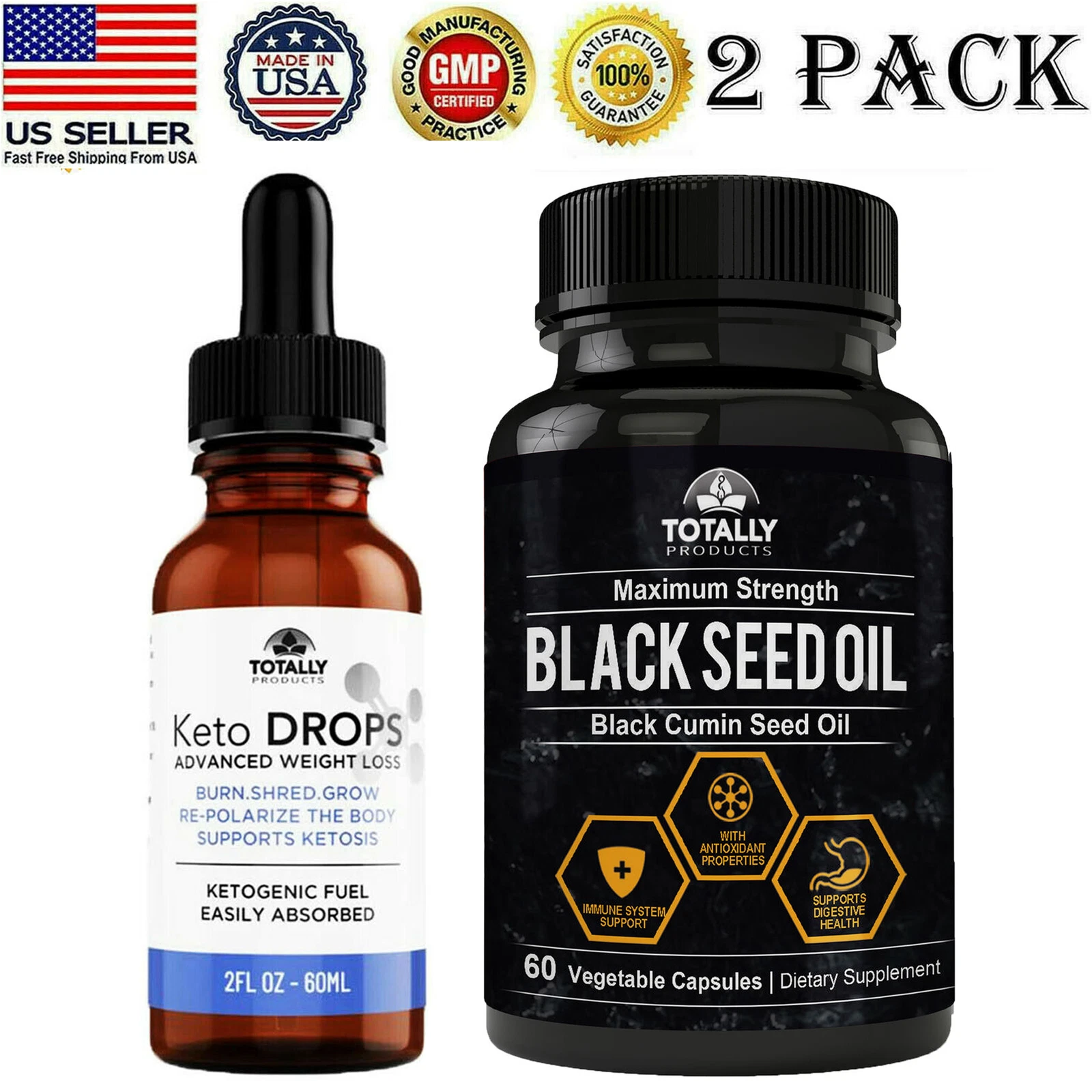 Keto Diet Drops & Black Cumin Seed Oil Supports Weight Loss Fat Burner Capsules