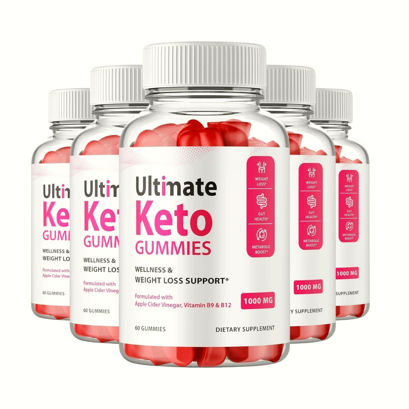 5-Pack Ultimate Keto Gummies - Ultimate Keto ACV Gummies Weight Loss-300 Gummies